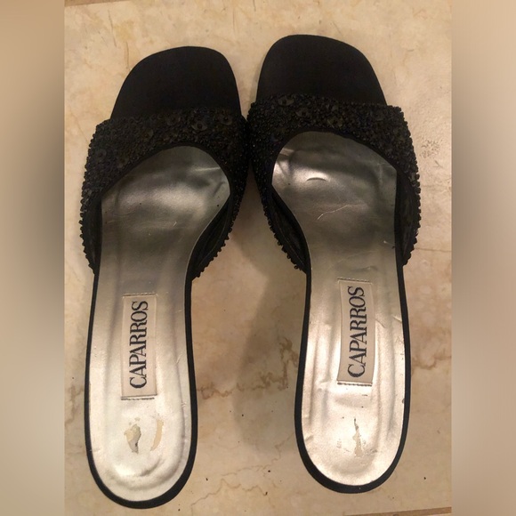 Caparros Women’s Sz 8 Black, Chic, Beaded, Sequined, Classic Open Toed Heels - Picture 1 of 11